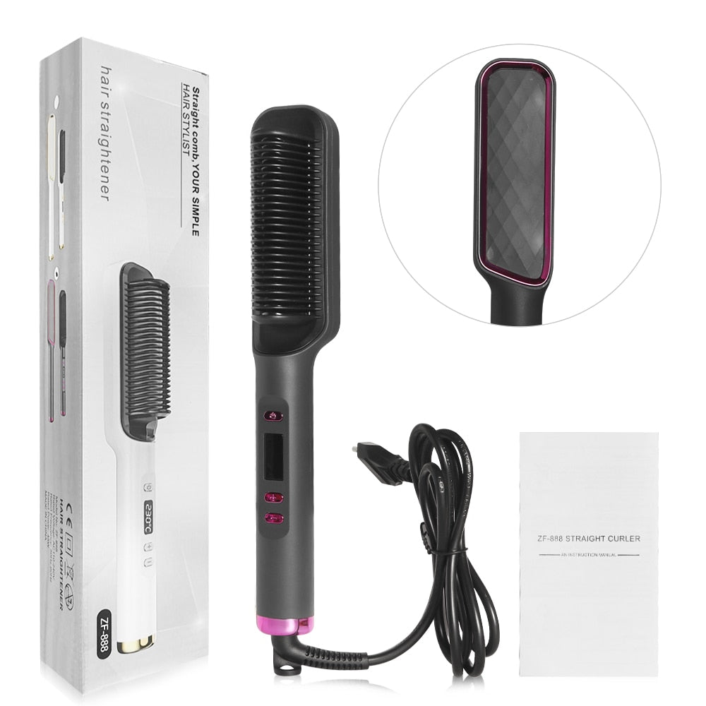 Multifunctional electric hair straighthening brush with LCD display