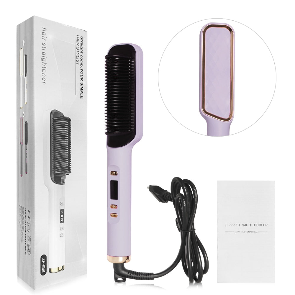 Multifunctional electric hair straighthening brush with LCD display