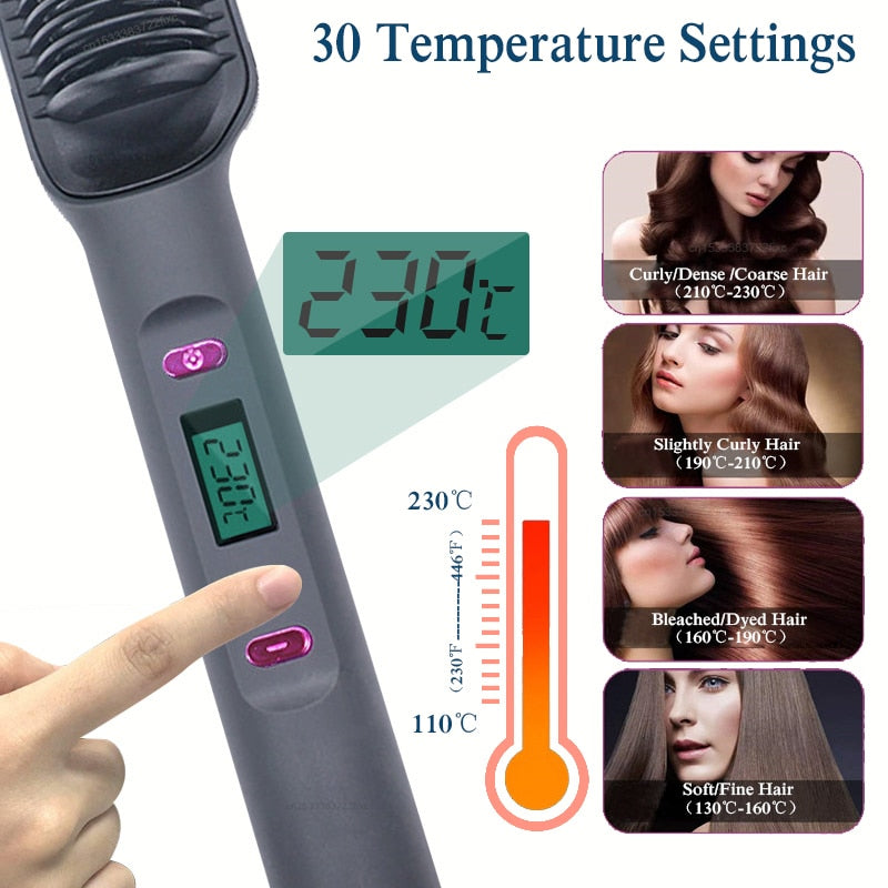 Multifunctional electric hair straighthening brush with LCD display