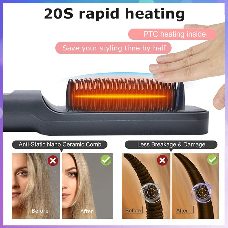 Multifunctional electric hair straighthening brush with LCD display